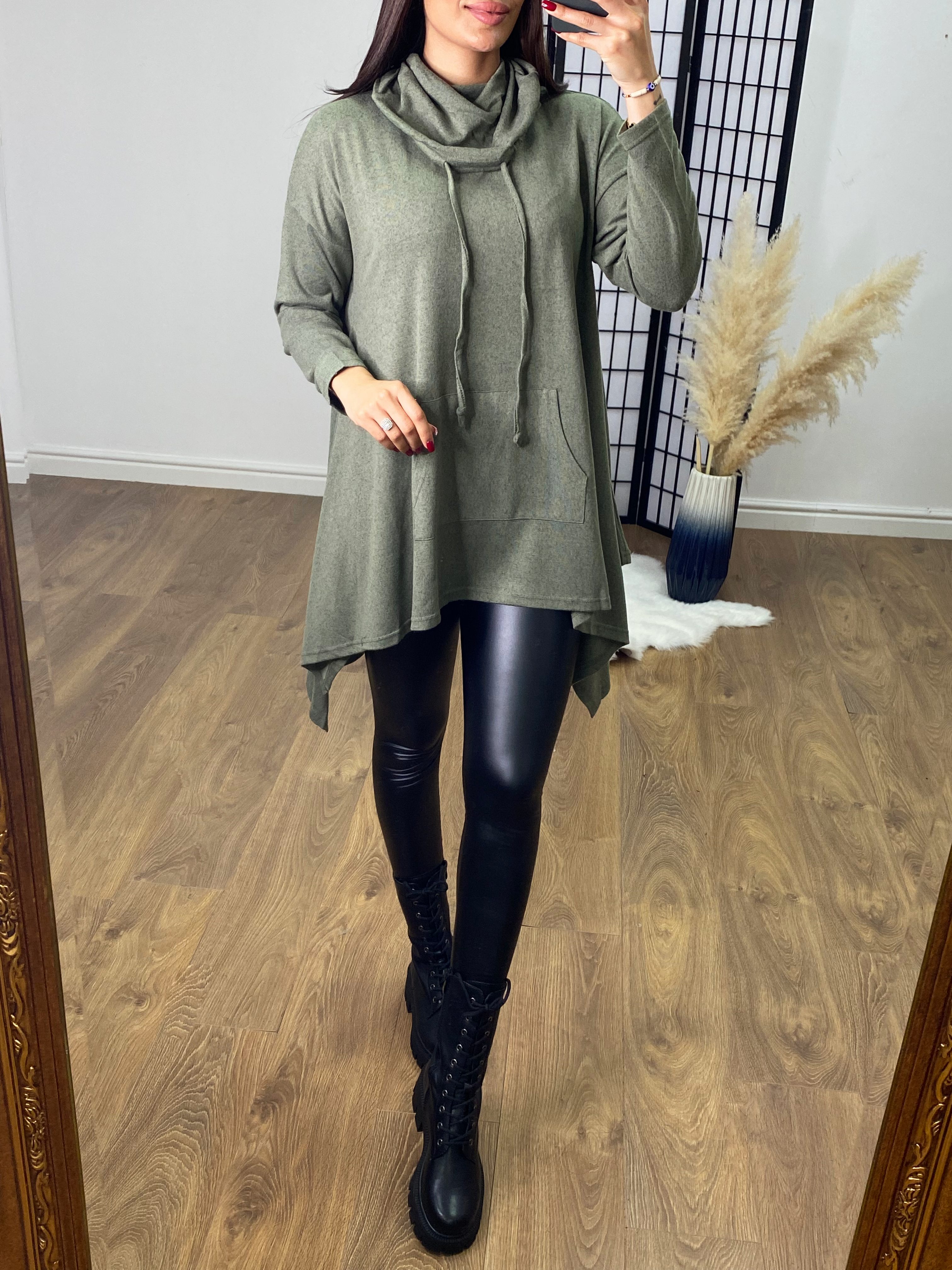 Embri Cowl Neck Dip Hem Knitted Tunic