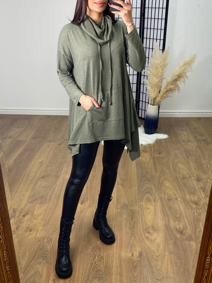 Embri Cowl Neck Dip Hem Knitted Tunic