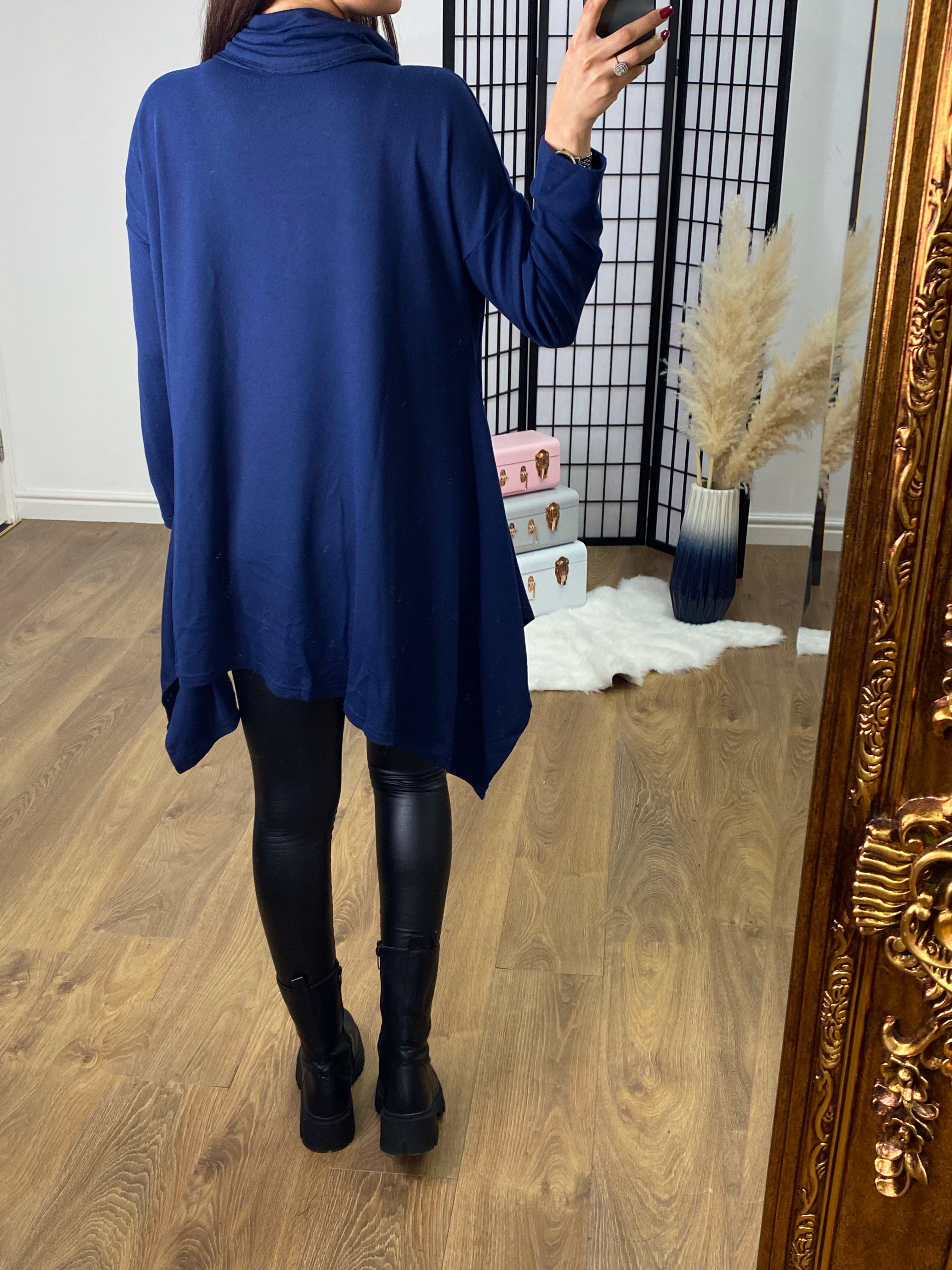 Embri Cowl Neck Dip Hem Knitted Tunic