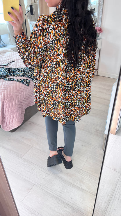 Kerry Abstract Print Pussy Bow Long Blouse