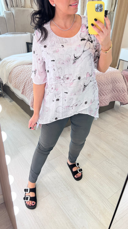 Haylo Floral Print Linen Layered Top