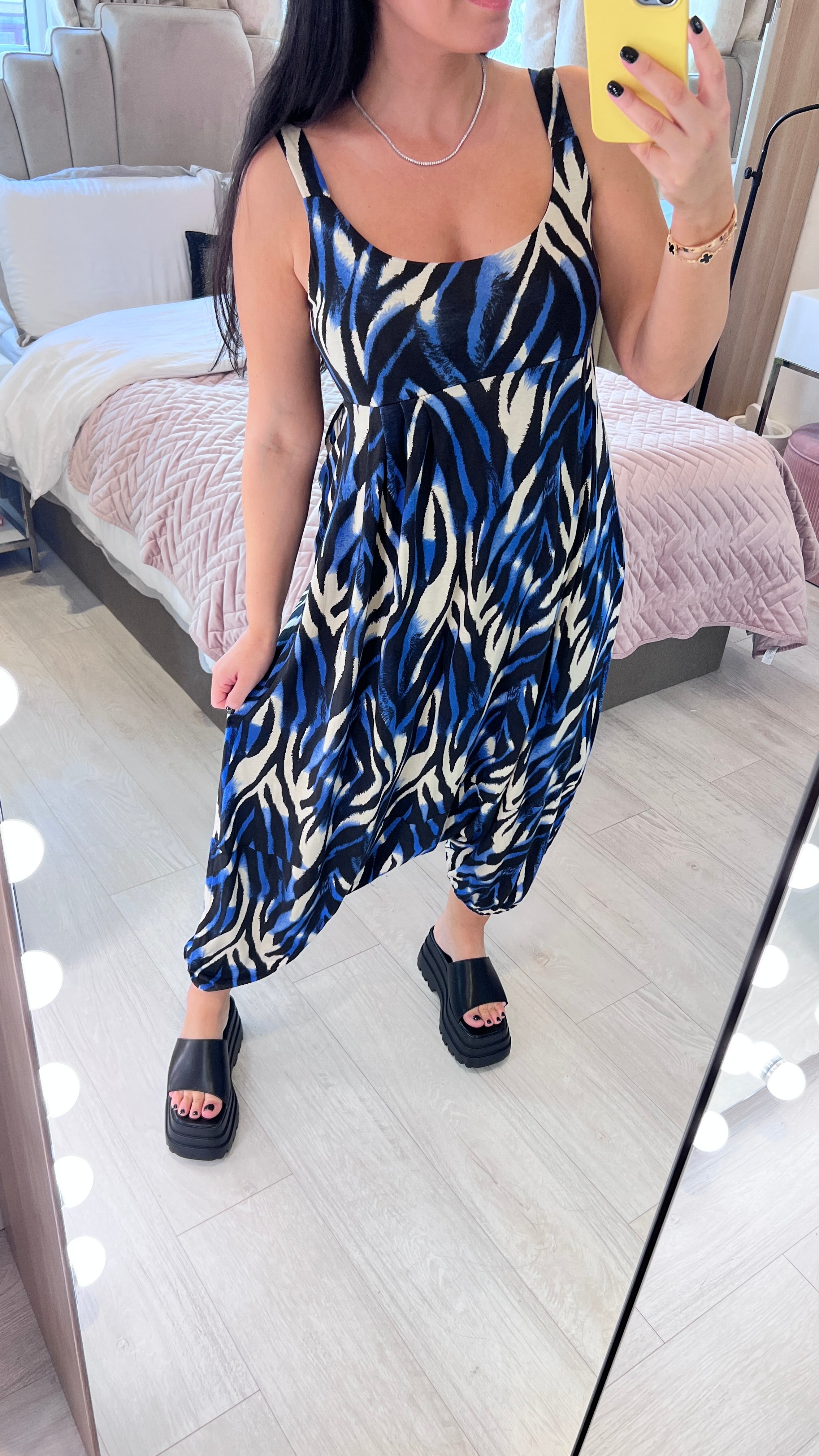 Brookie Royal Blue Oversized Animal Print Jumpsuit