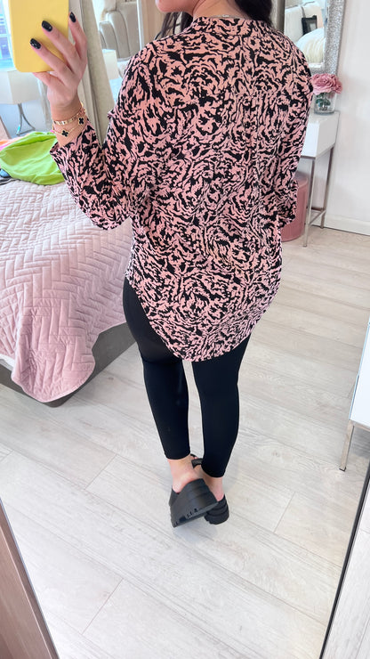 Devon Salmon Abstract Print Top