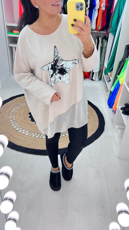 Malin Asymmetric Chiffon Sequin Star Sweatshirt