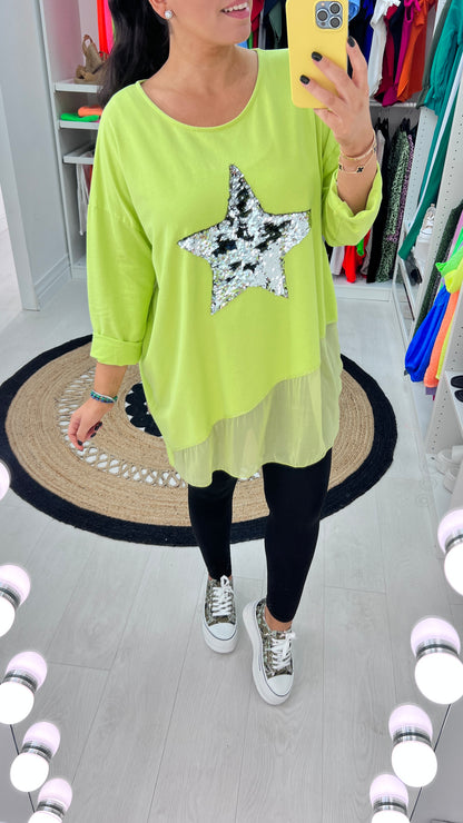 Malin Asymmetric Chiffon Sequin Star Sweatshirt