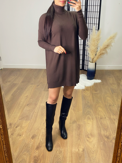 Cyndie Oversized Ribbed Roll Neck Jumper Dress