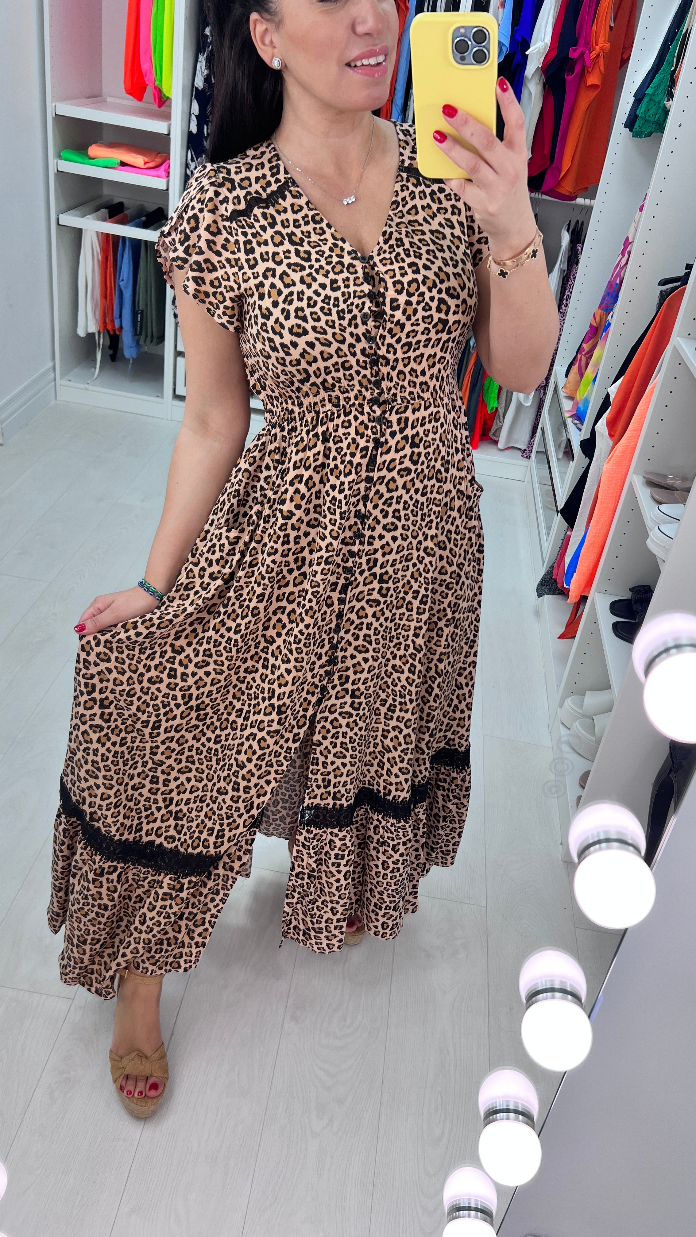 Leonora Leopard Print Ruffle Hem Maxi Dress