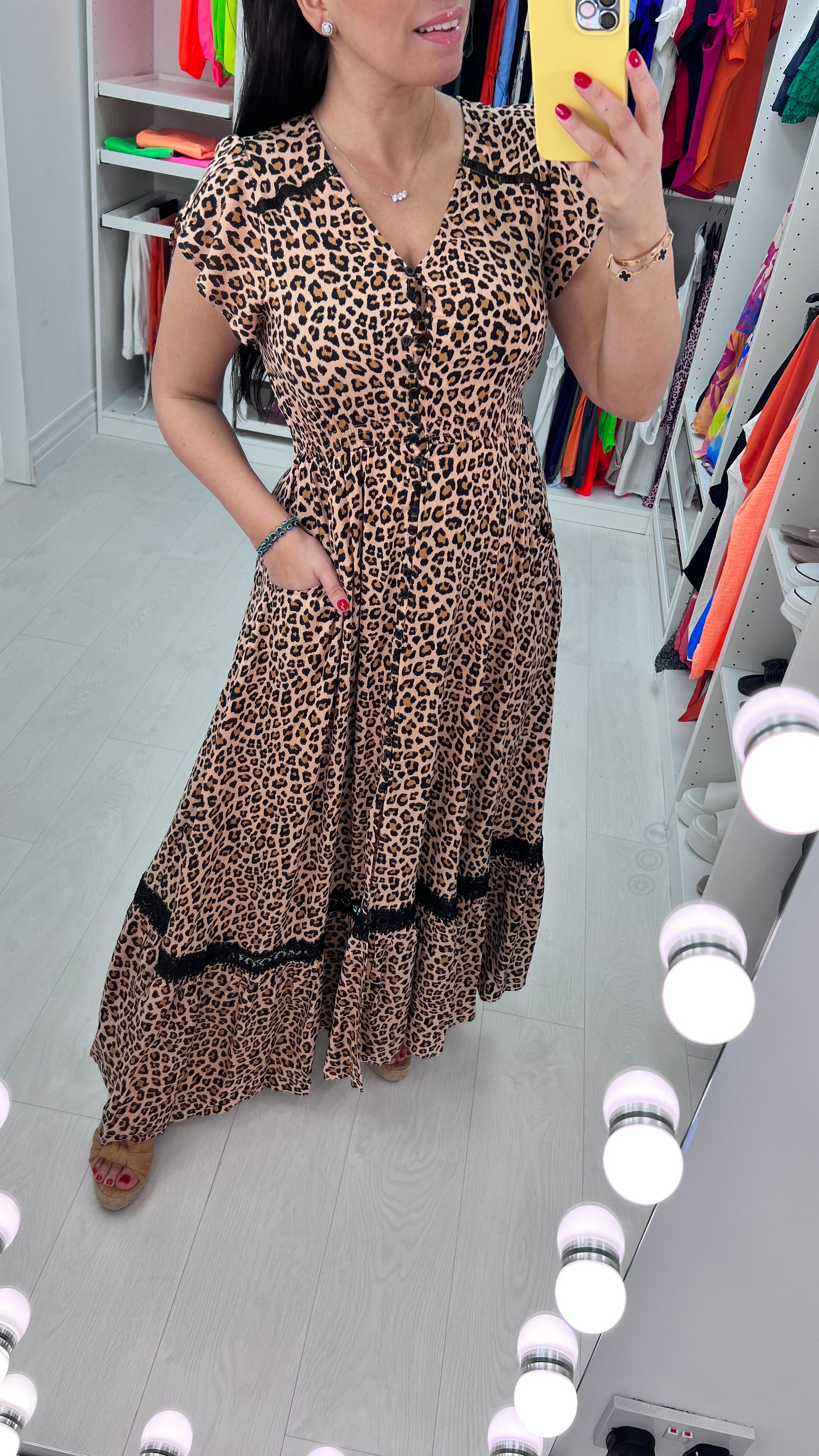 Leonora Leopard Print Ruffle Hem Maxi Dress