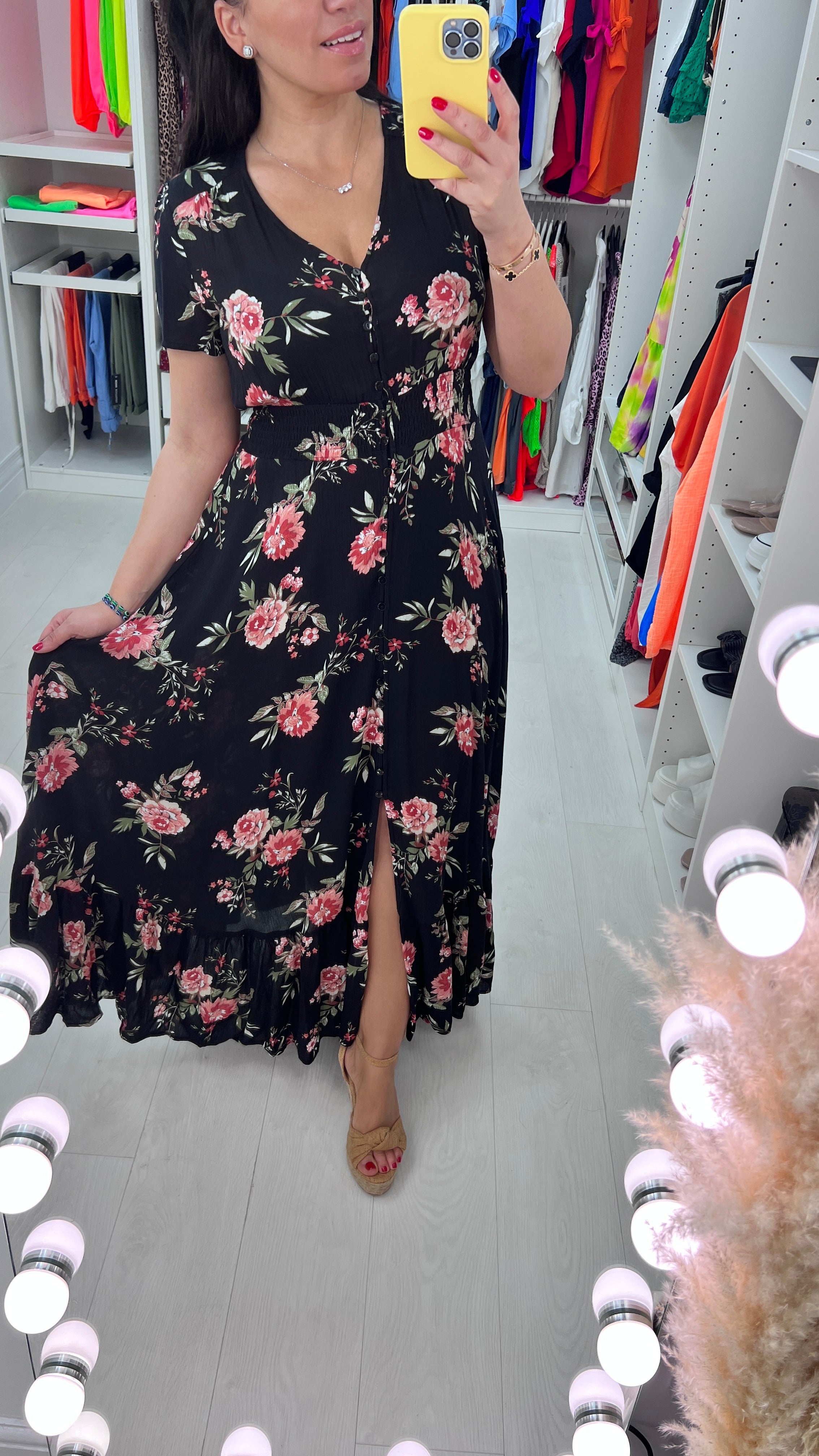 Fiesta Floral Print Frill Hem Maxi Dress