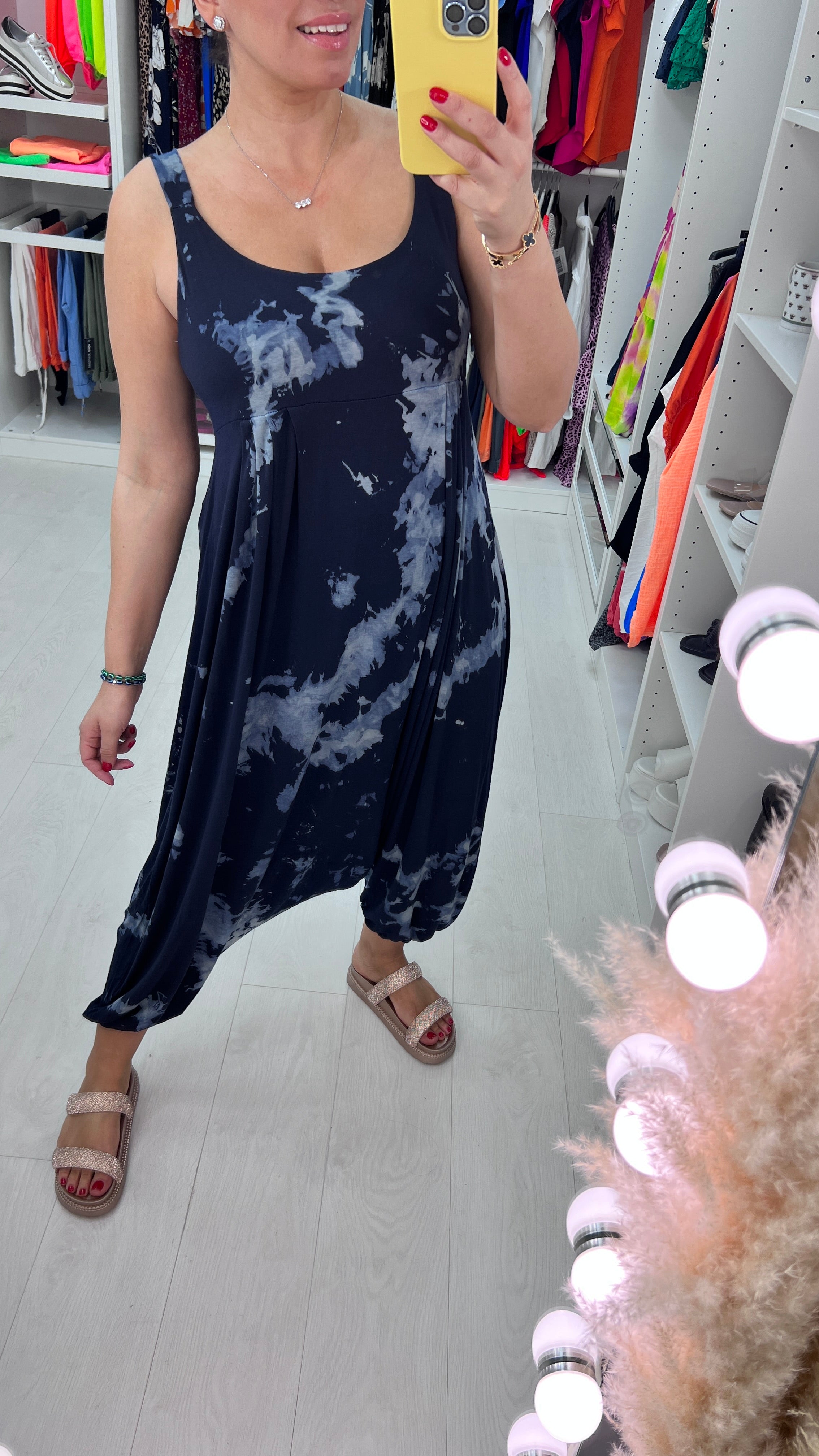 Audrey Marble Print Oversized Super Stretch Elasticated Jumpsuit