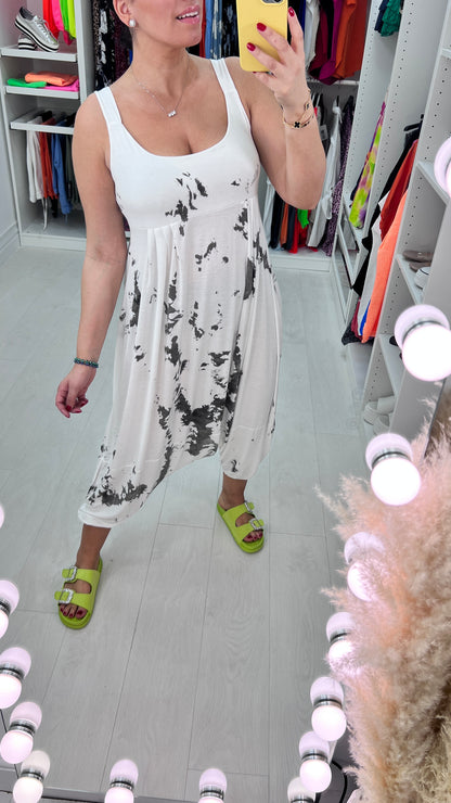 Audrey Marble Print Oversized Super Stretch Elasticated Jumpsuit