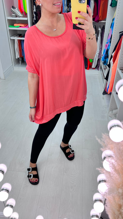 Nadina Oversized Sequin Hem Top