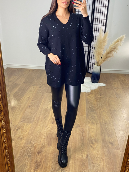 Ashli Polka Dot V Neck Jumper