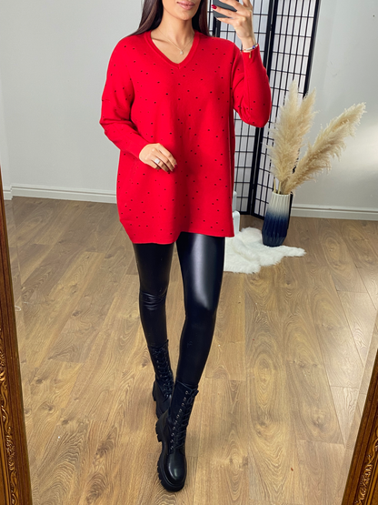 Ashli Polka Dot V Neck Jumper