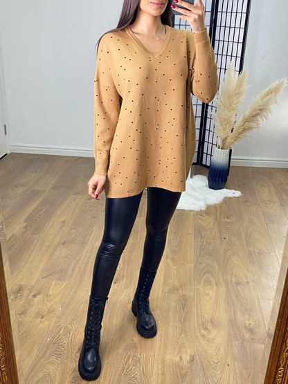 Ashli Polka Dot V Neck Jumper