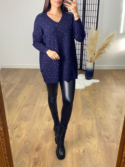 Ashli Polka Dot V Neck Jumper