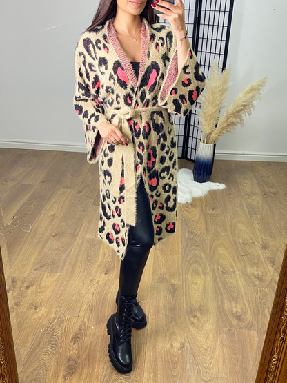 Rex Neon Cheetah Print Belted Cardigan