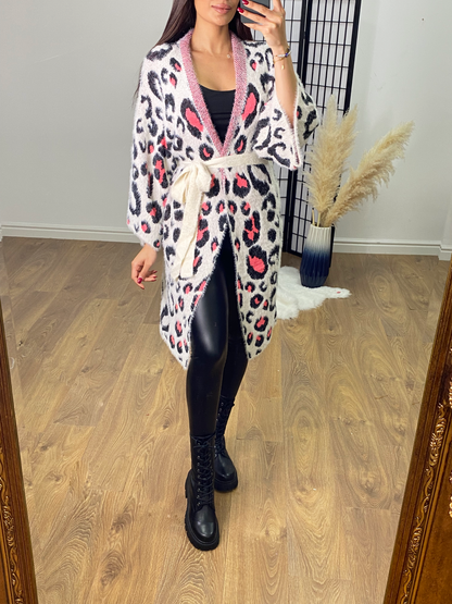 Rex Neon Cheetah Print Belted Cardigan