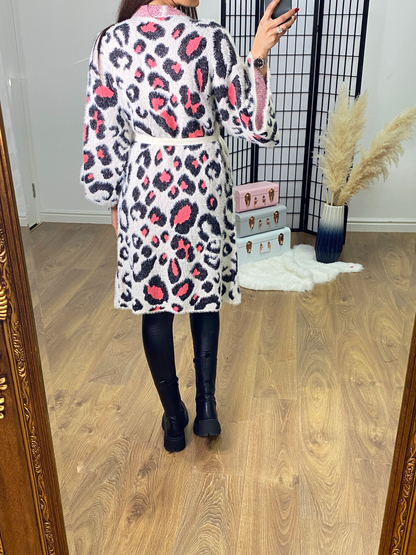 Rex Neon Cheetah Print Belted Cardigan