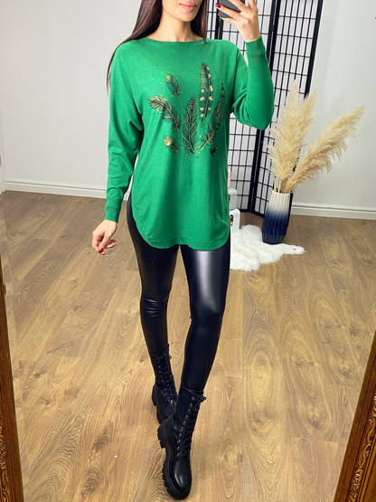 Fazed Gold Diamante Feather Jumper