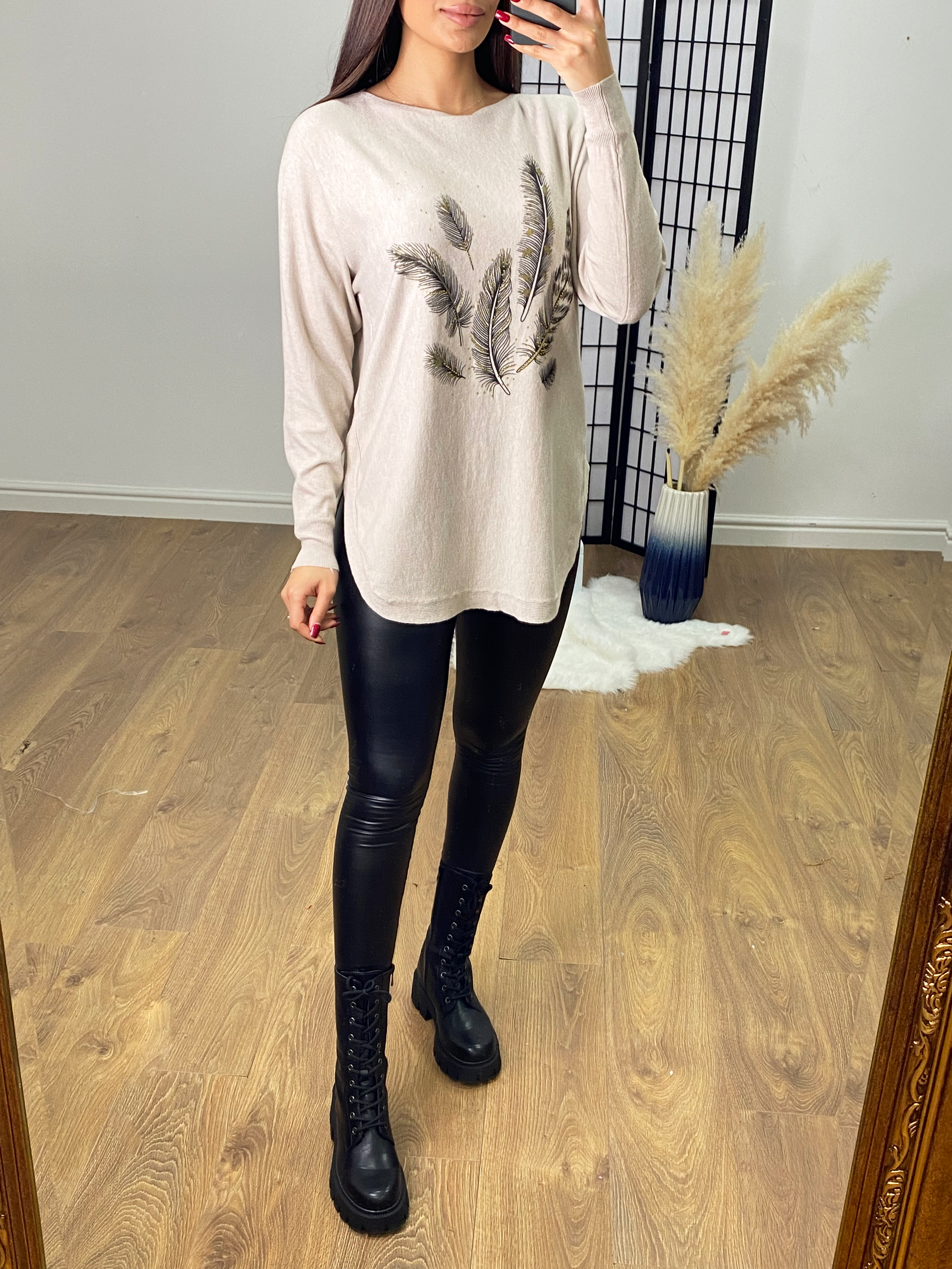 Fazed Gold Diamante Feather Jumper