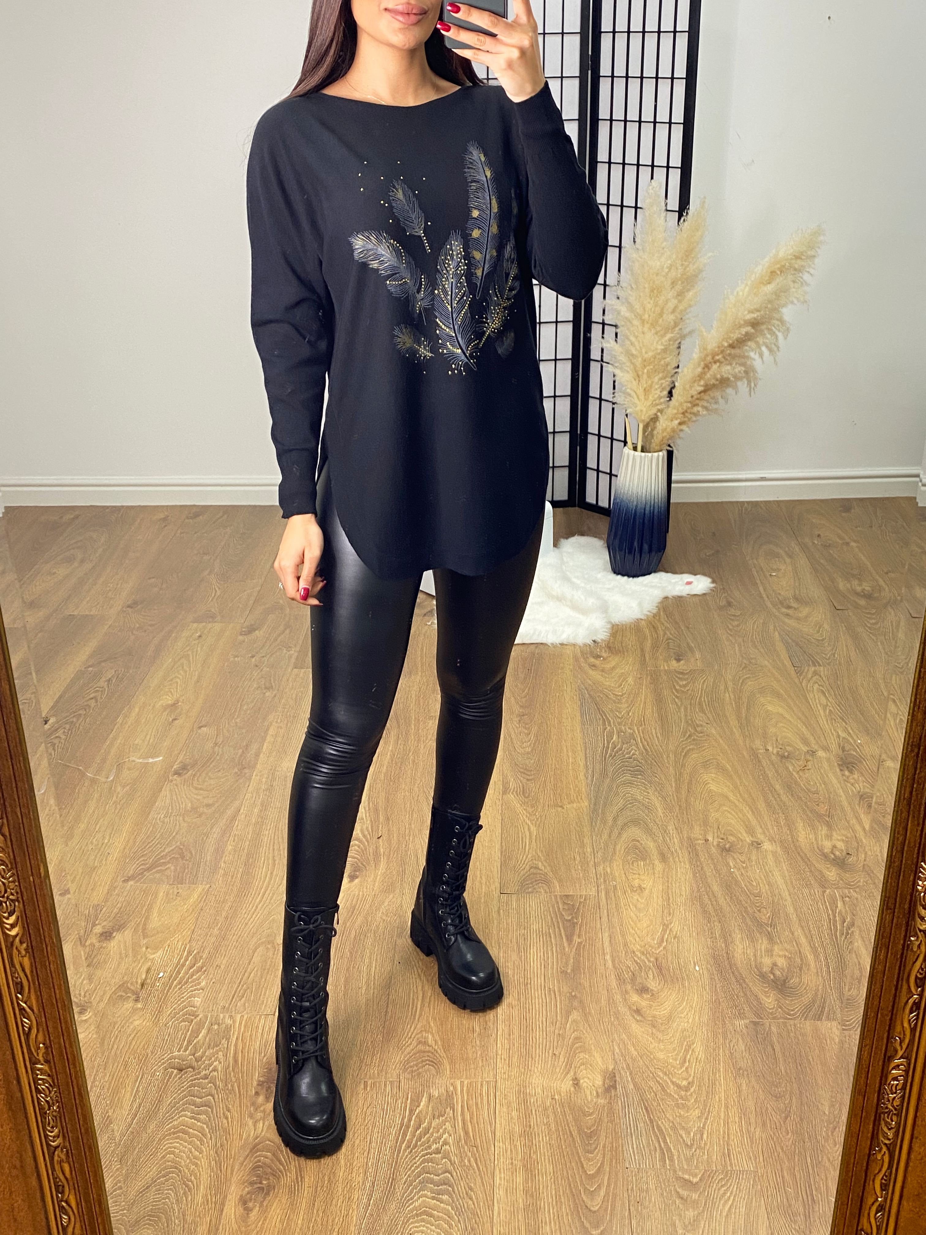 Fazed Gold Diamante Feather Jumper