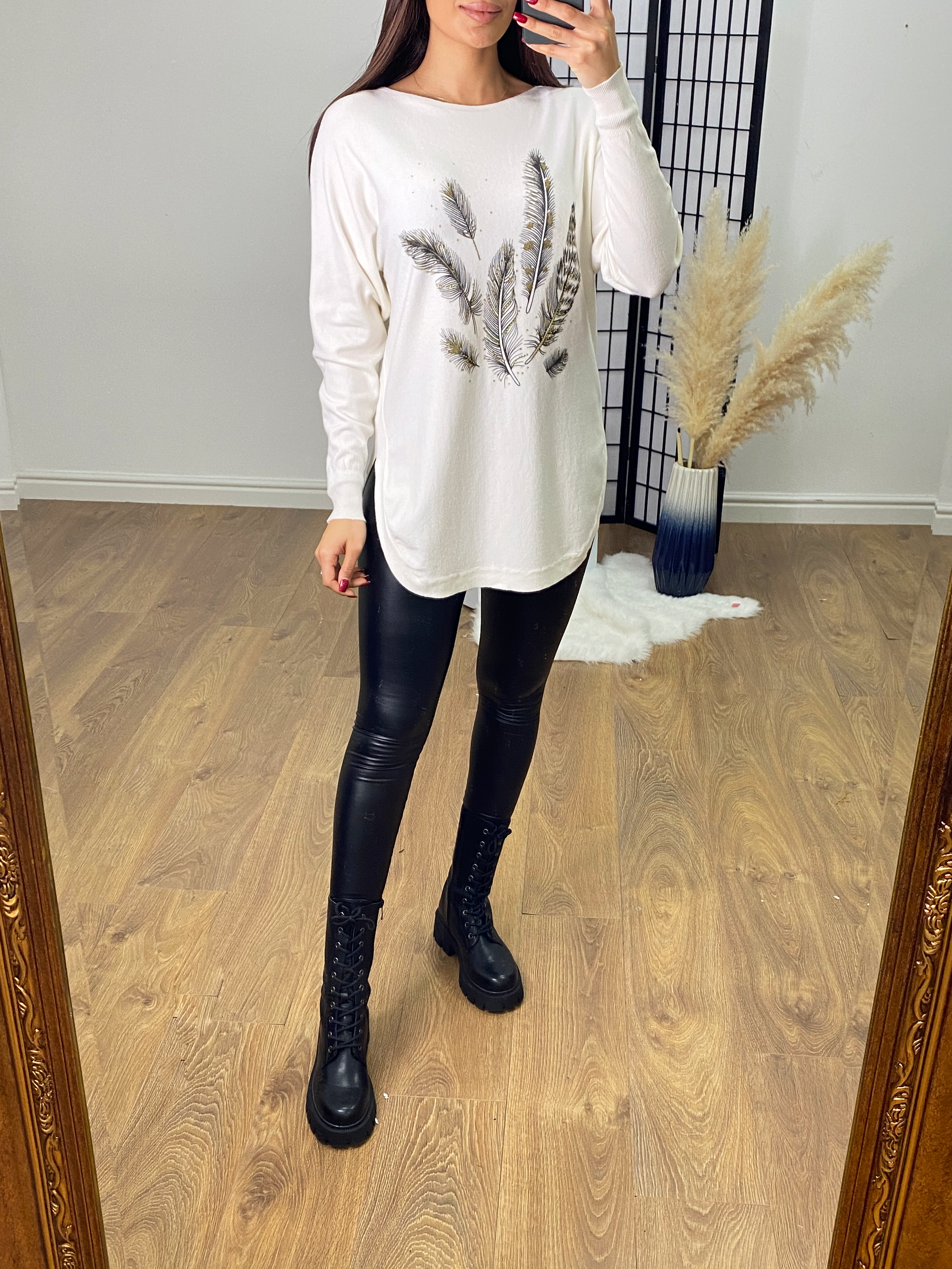 Fazed Gold Diamante Feather Jumper