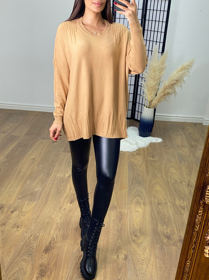 Fudge Ladder Effect Plain Oversized Jumper