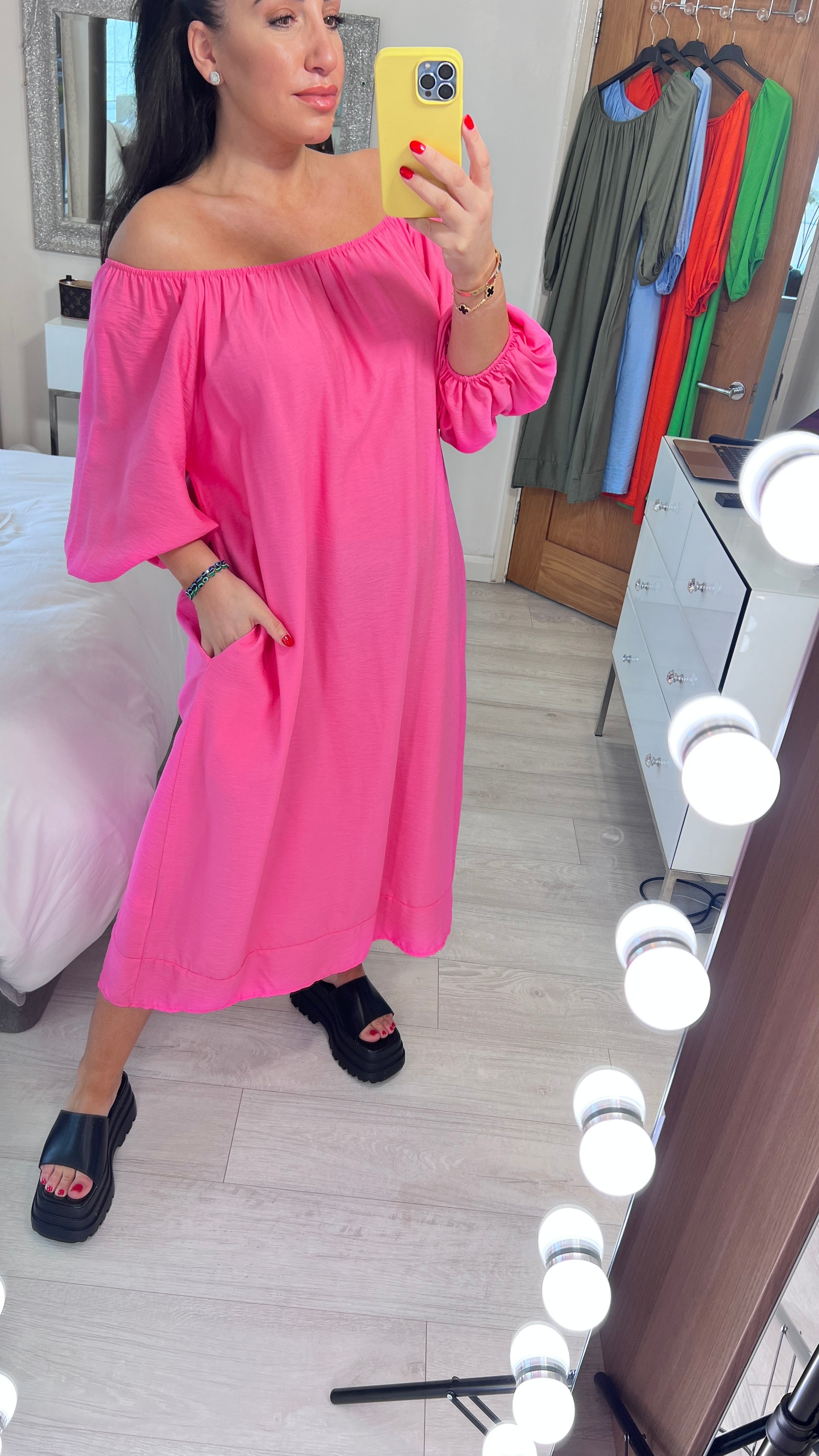 Kleo Plain Elasticated Bardot Smock Dress