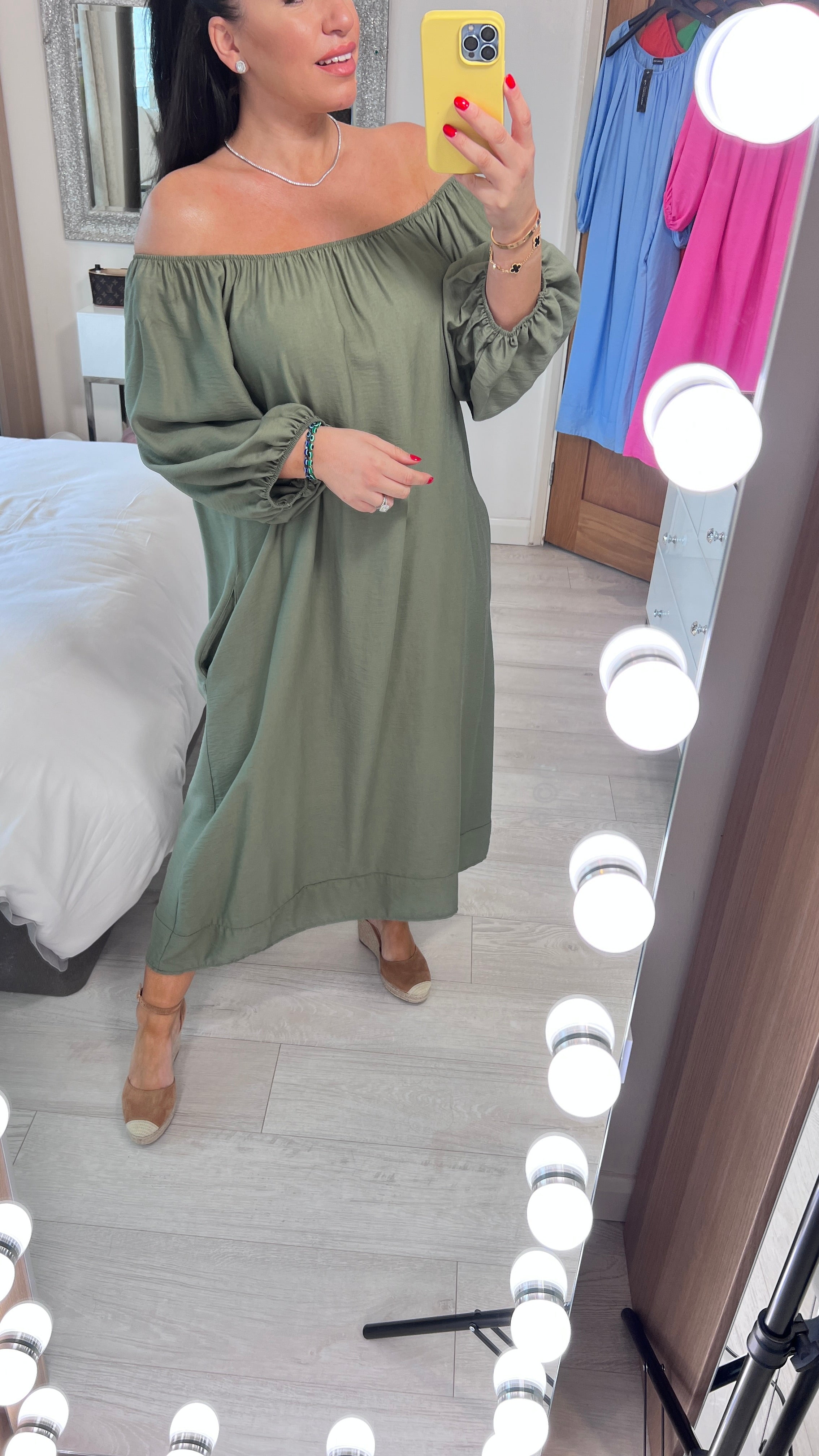 Kleo Plain Elasticated Bardot Smock Dress