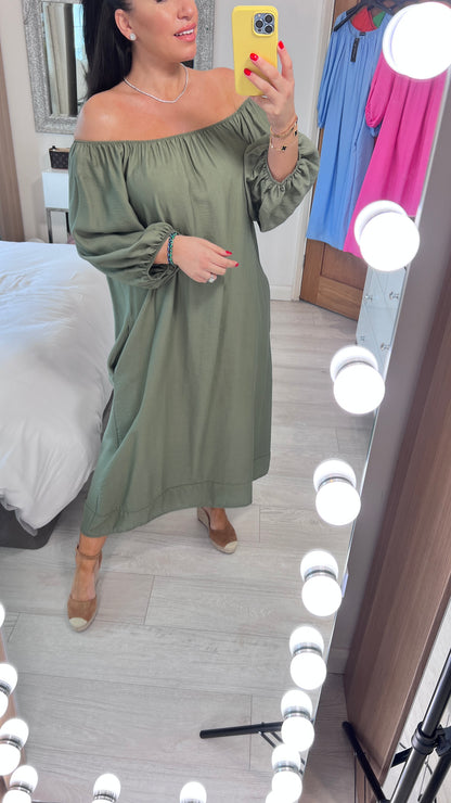 Kleo Plain Elasticated Bardot Smock Dress
