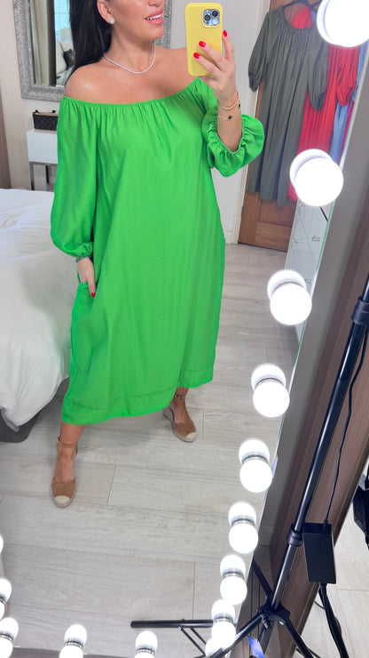 Kleo Plain Elasticated Bardot Smock Dress