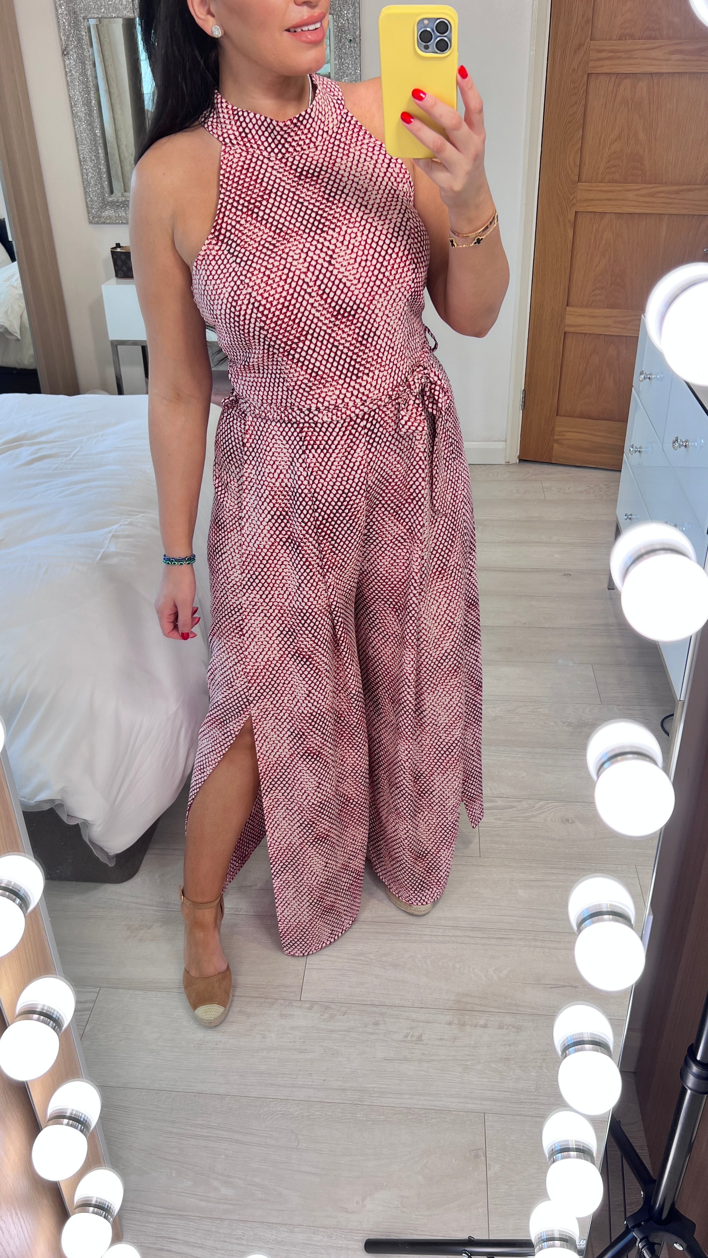 Carman Wine Mermaid Print Split Leg Jumpsuit