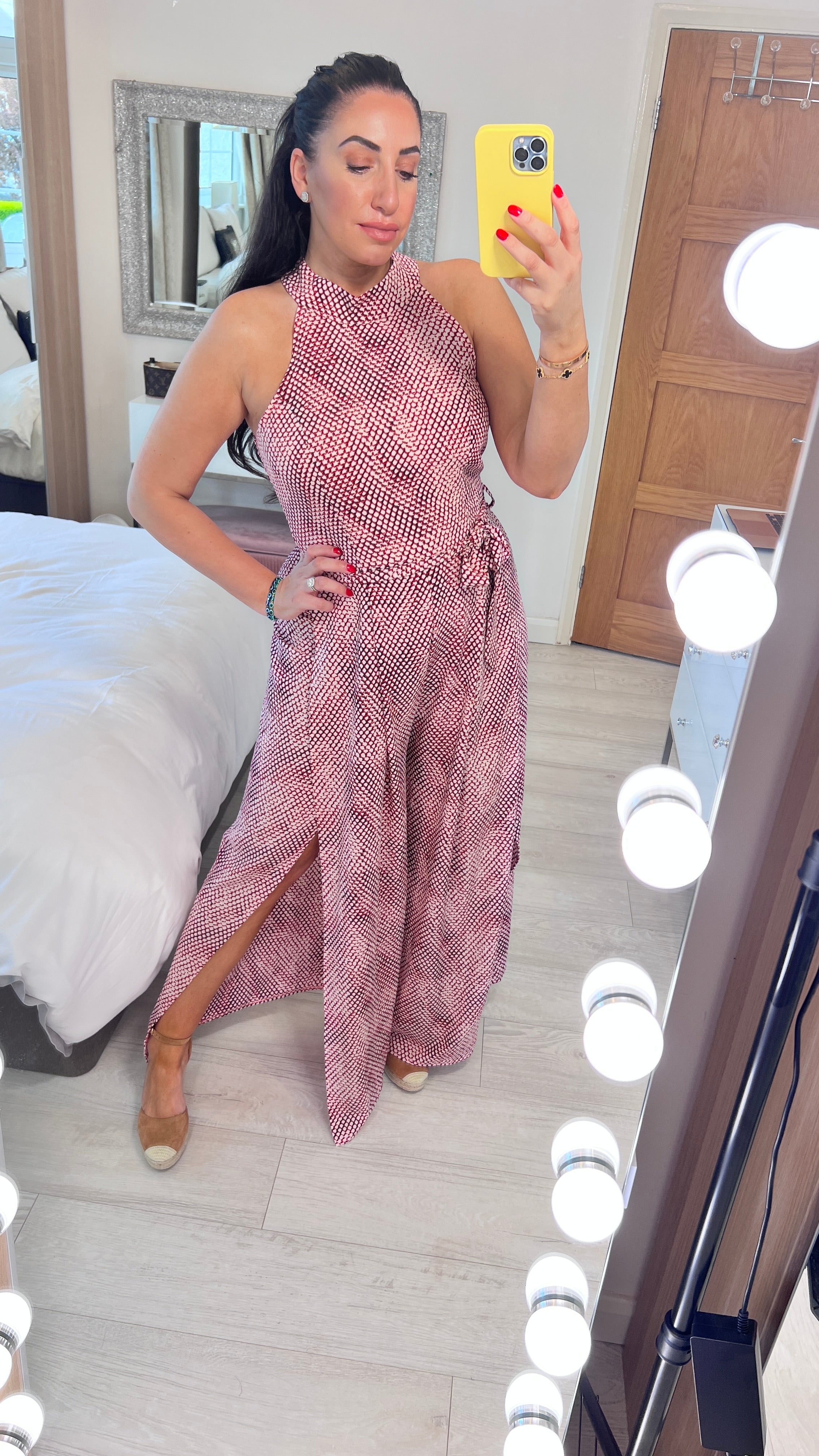 Carman Wine Mermaid Print Split Leg Jumpsuit