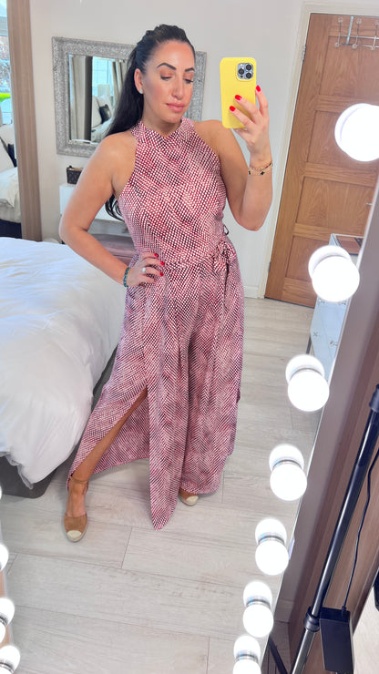 Carman Wine Mermaid Print Split Leg Jumpsuit
