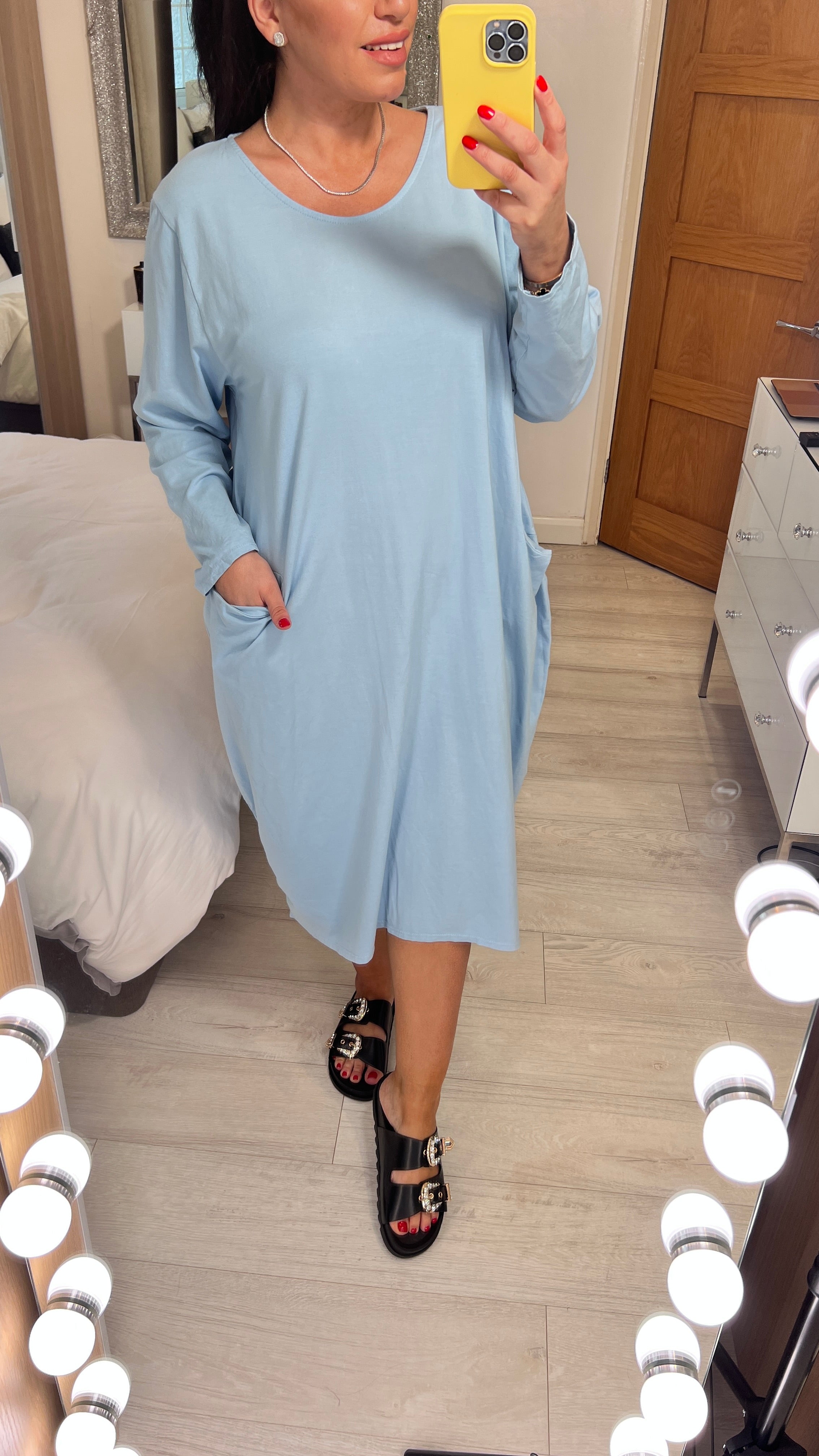 Sabine Plain Pocket Sweatshirt Style Midi Dress