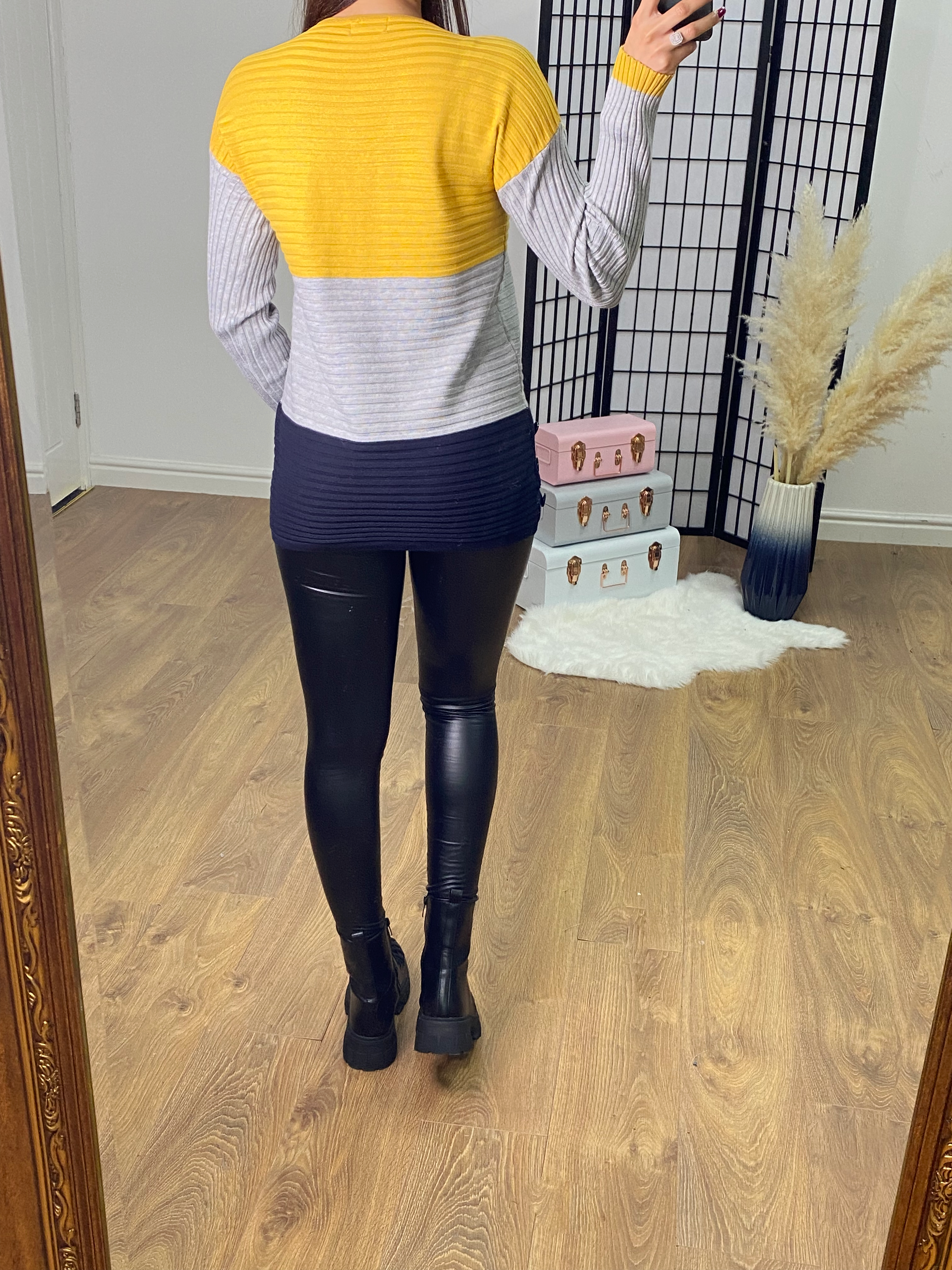 Sadie Mustard Ribbed Colour Block Zip Detail Knit