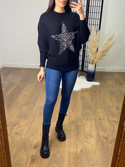 Adalynn Diamante Star Sleeve Batwing Jumper