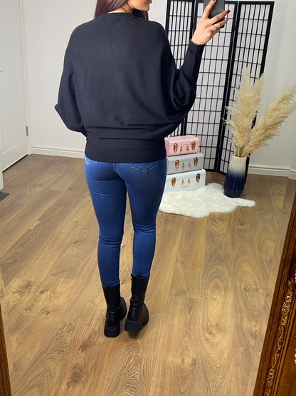 Zoey Diamante Heart Detailed Sleeve Batwing Jumper