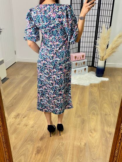 Sawyer Multi Colour Floral Print V Neck Midi Dress