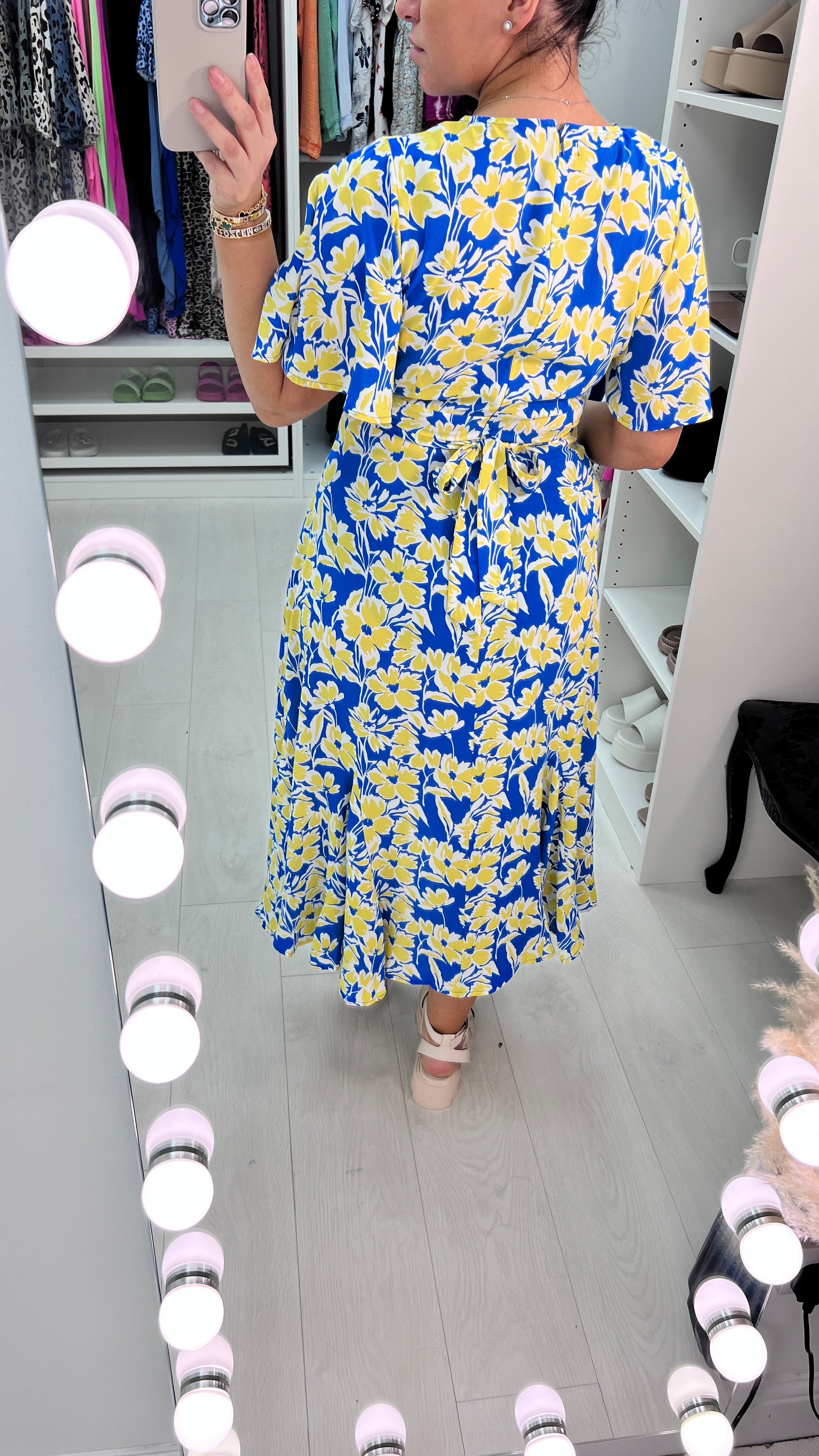 Enrica Flower Burst Angel Sleeve Dress