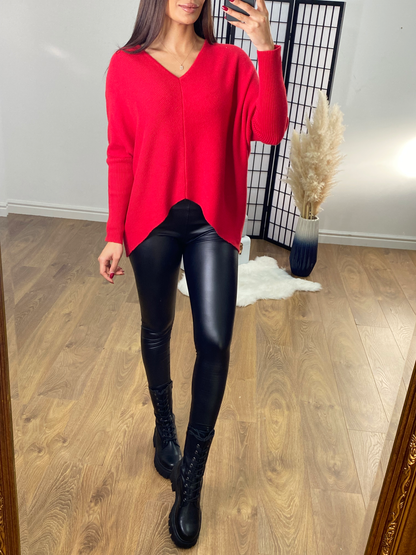 Larysse Ribbed V Neck Batwing Jumper