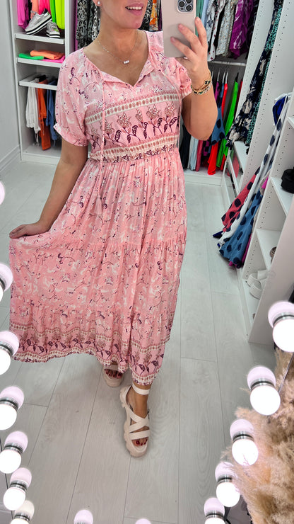 Garner Baby Pink Paisley Maxi Dress