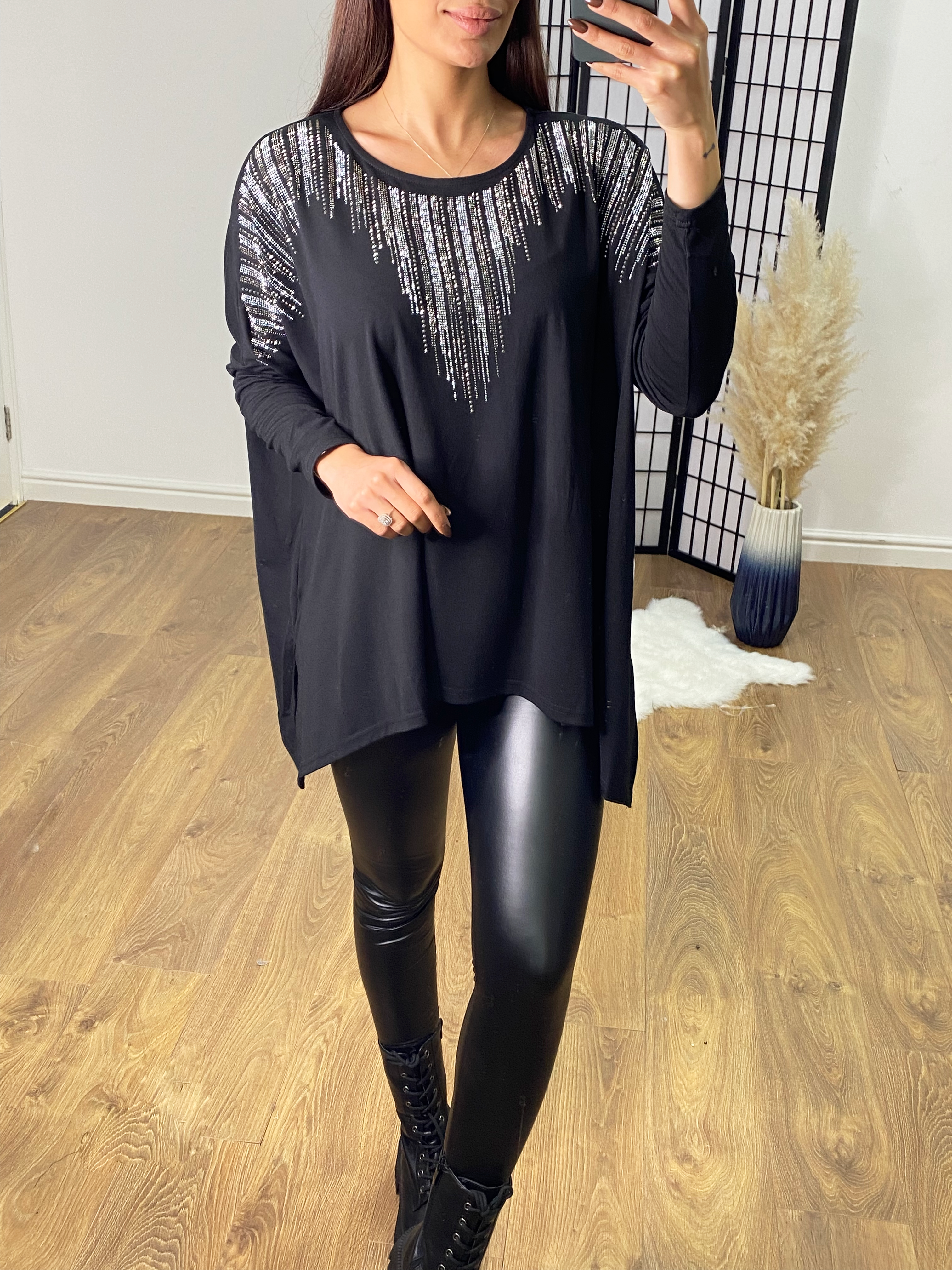 Laser Oversized Ombre Diamante Batwing Top