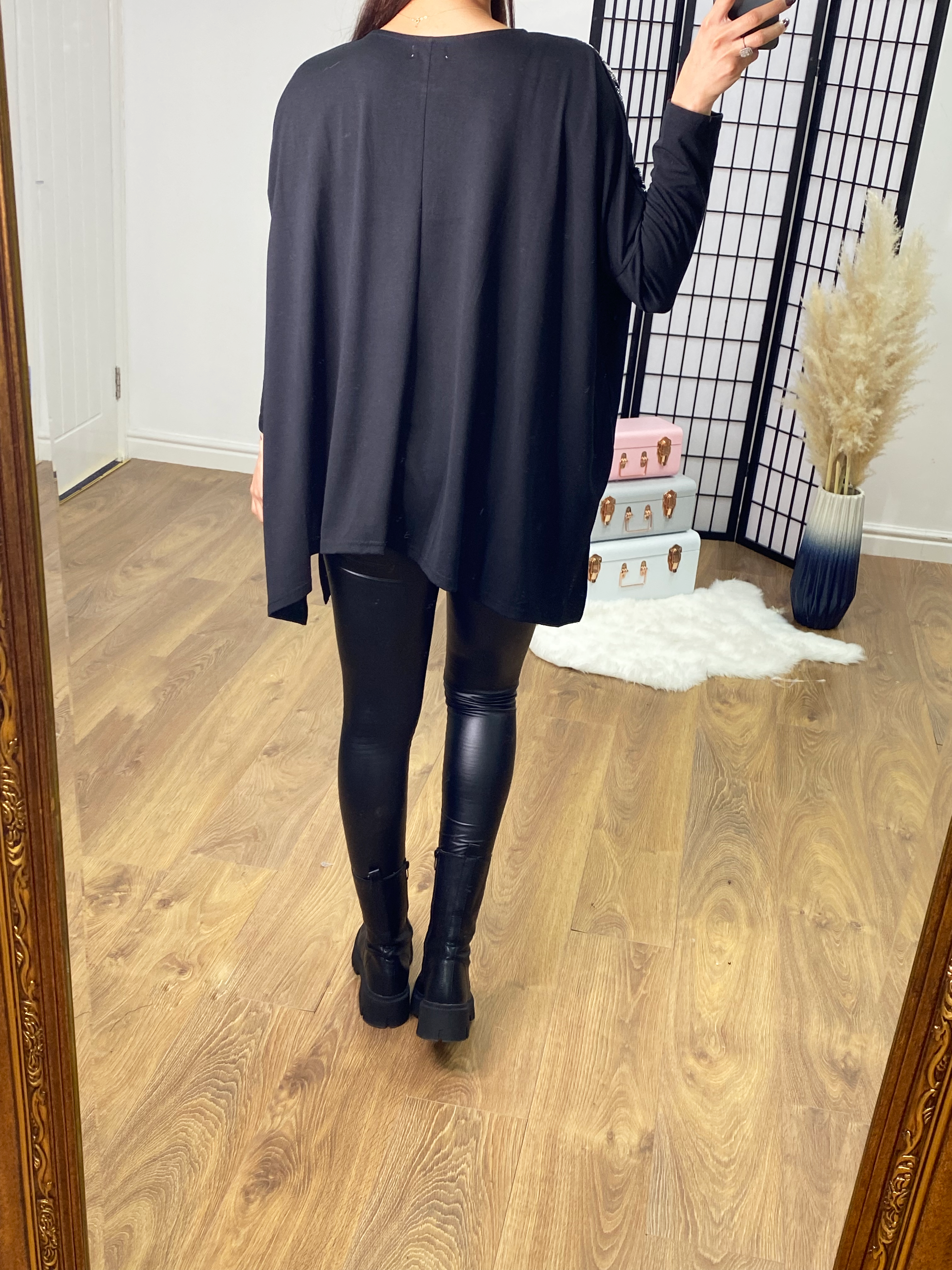 Laser Oversized Ombre Diamante Batwing Top