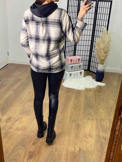 Jeneva Oversized Tartan Black Hooded Sweatshirt