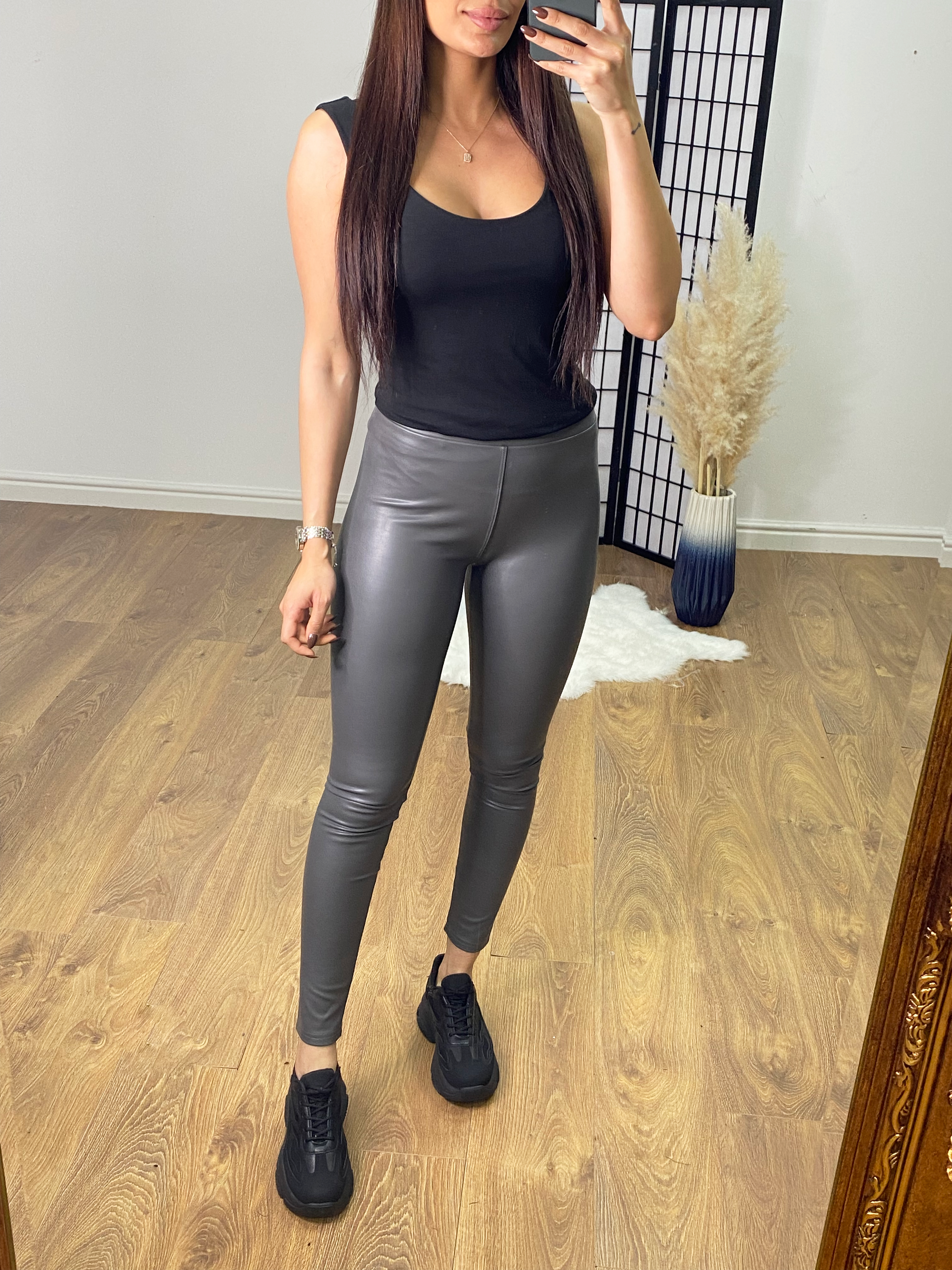 Keats Grey Faux Leather Look Leggings BowsBoutiques