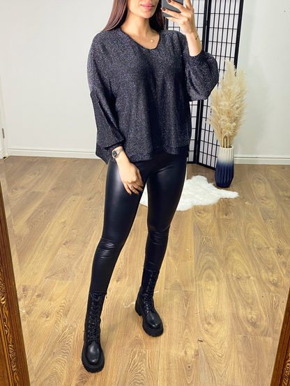 Mellis Fine Glitter Knitted V-Neck Jumper
