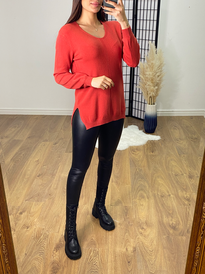 Mihwa Plain V Neck Ribbed Jumper