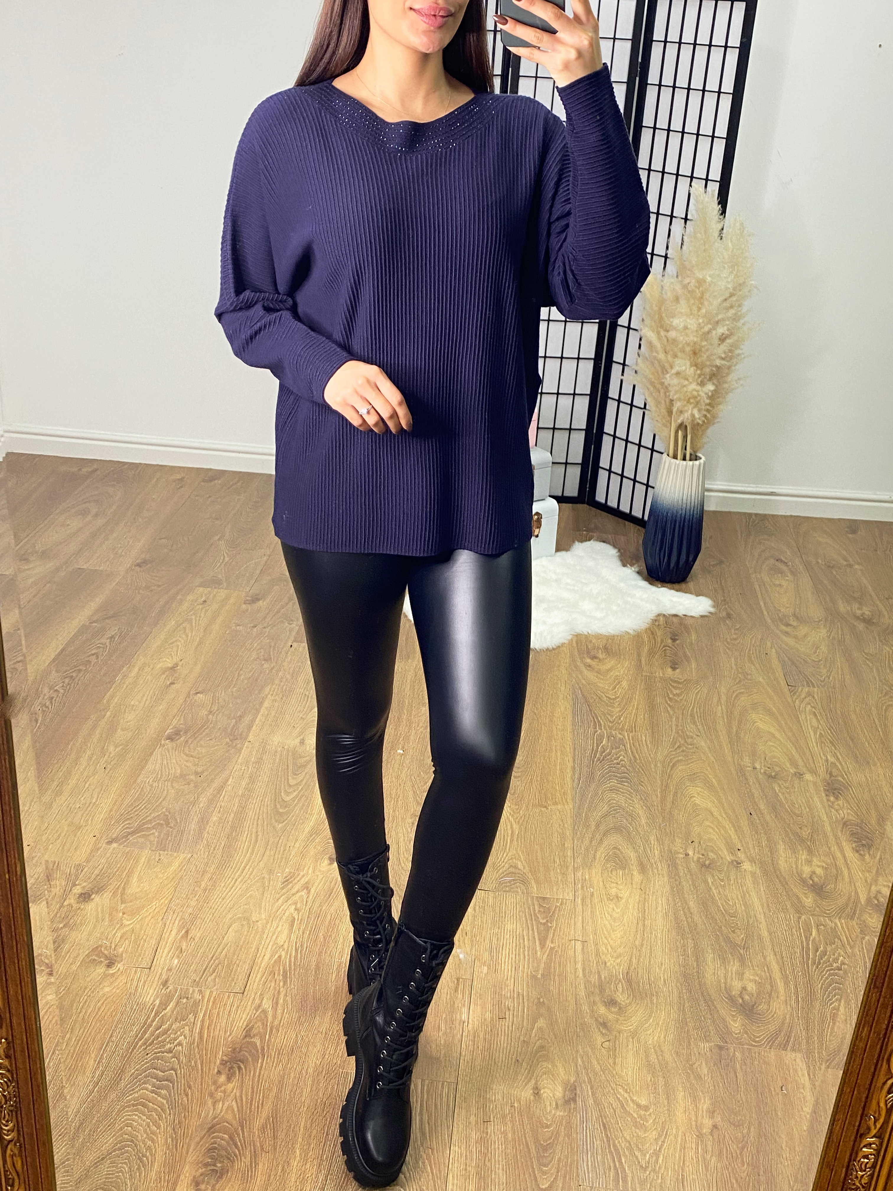 Hamley Diamante Scoop Neck Ribbed Batwing Knit Jumper